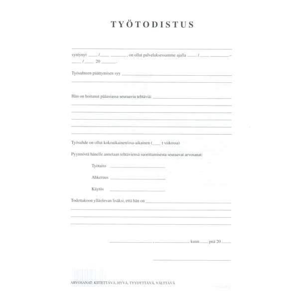 Työtodistus P012
