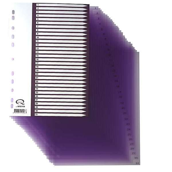 Hakemisto A4 muovi läpinäkyvä 1-31 violetti