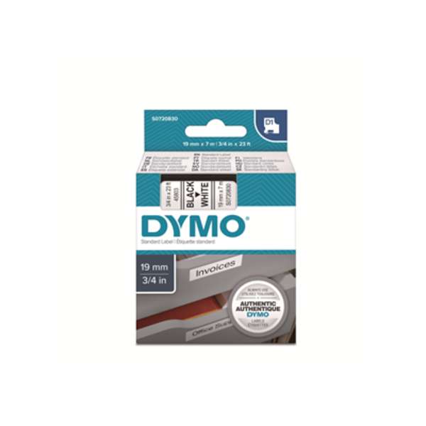 Tarrakasetti Dymo D1 45803 19mm/7m valkoinen/musta